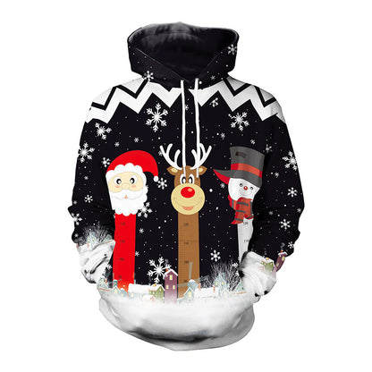 Christmas Couple Print Casual Pullover Hoodie