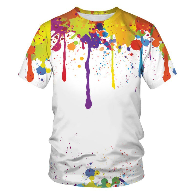 Round Neck Splatter Paint Short Sleeve T-Shirt for Men 3507