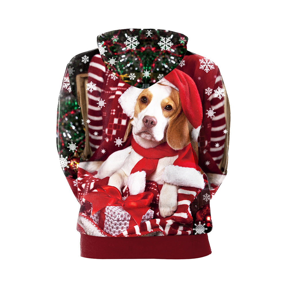 Christmas Couple Puppy Print Pullover Hoodie