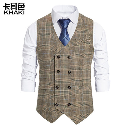 Men's Plaid Double-breasted Waistcoat Suit Retro Vest