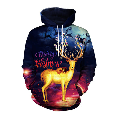 Christmas Couple Printing Casual Pullover Hoodie Sweater