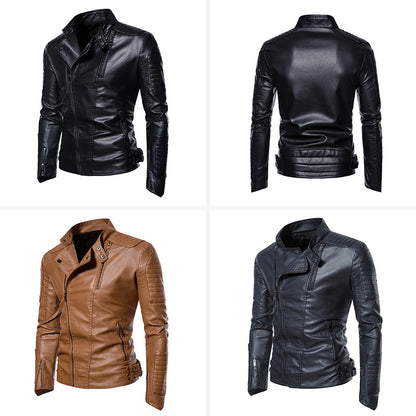 Men's Slim Fit Zippers Embellished Casual Faux Leather Jacket