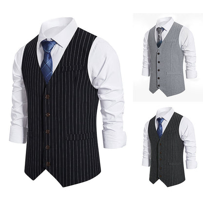 Men's Striped Single-breasted Vest Suit Waistcoat