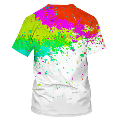 Round Neck Splatter Paint Short Sleeve T-Shirt for Men 3507