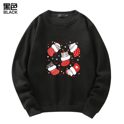 Men's Christmas Cat Print Crew Neck Sweatshirt