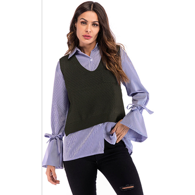 Solid-colored Vest Sweater Women's Spring Loose V Collar Knitted Vest