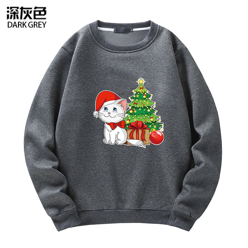 Christmas Cat Print Crew Neck Sweatshirt