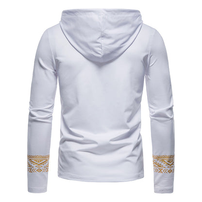 Men's Hollow Ethnic Style Bronzing Hooded Long-sleeved T-shirt