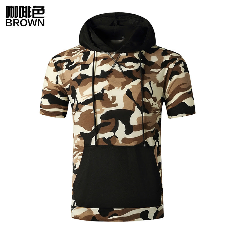 Men's Muscle Hooded Sports Short Sleeves T-shirt