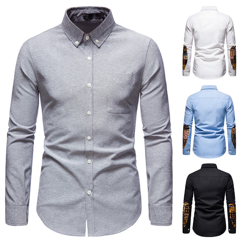 Men's Comfortable Oxford Shirt Water Drop Ethnic Style Color Block Shirt