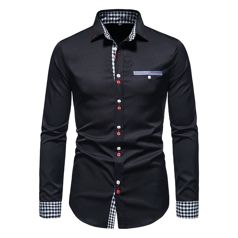 Men's Slim Long Sleeve Color Block Shirt Buttoned Shirt