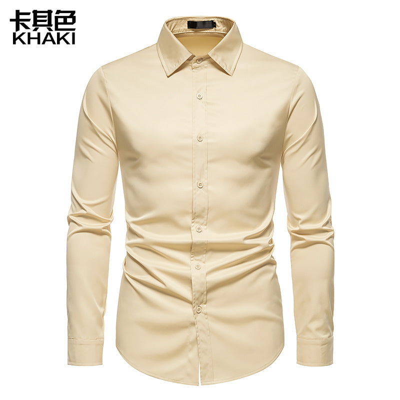 Men's Hollow Solid Color Button Shirt Slim Fit Formal Shirt
