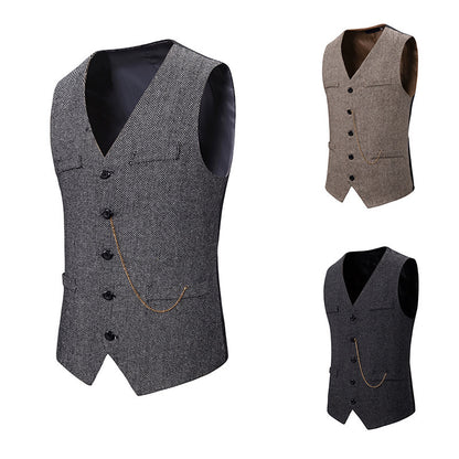 Men's Woollen Single Breasted Tough Guy Suit Vest