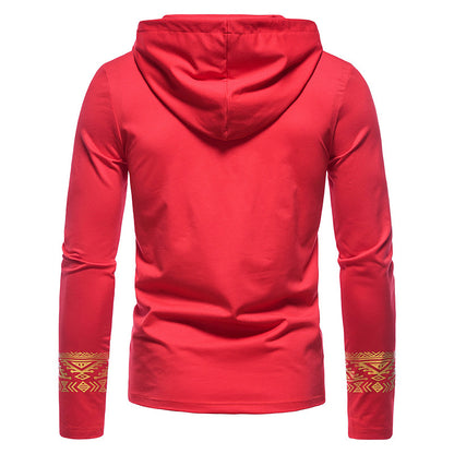 Men's Hollow Ethnic Style Bronzing Hooded Long-sleeved T-shirt