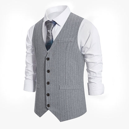 Men's Striped Single-breasted Vest Suit Waistcoat