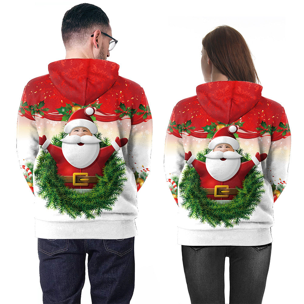 Santa Print Casual Pullover Hooded Sweater Jacket