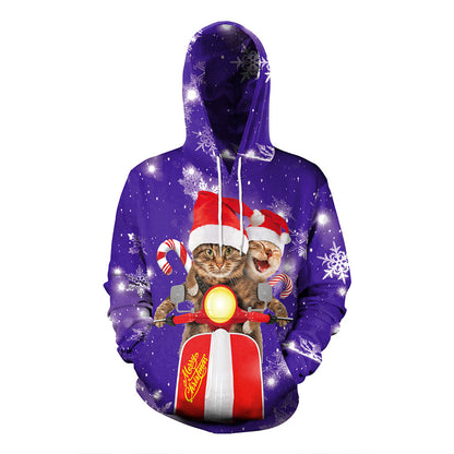 Couple Christmas Print Hooded Sweatshirt Jacket