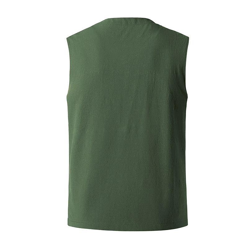 Men's Fashion Linen Hip-Hop V-Neck Sleeveless Yoga Tops T-shirt