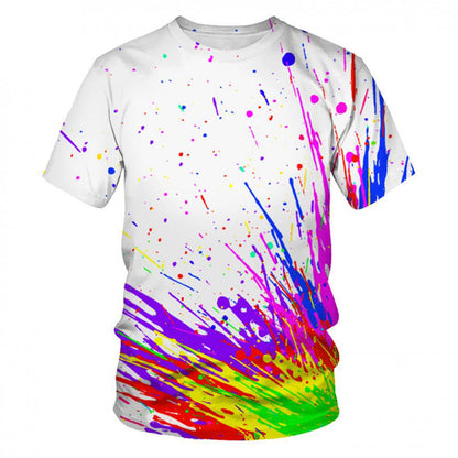 Round Neck Splatter Paint Short Sleeve T-Shirt for Men 3507