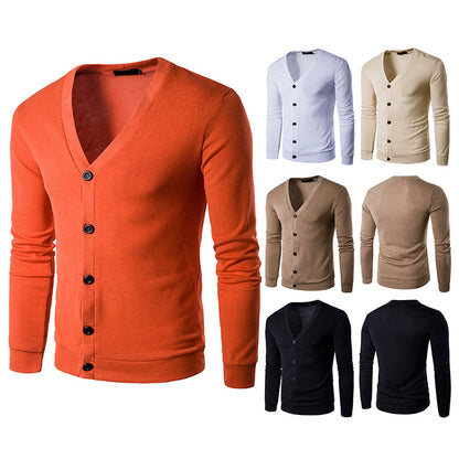 Men's Fashion Solid Color V-Neck Cardigan