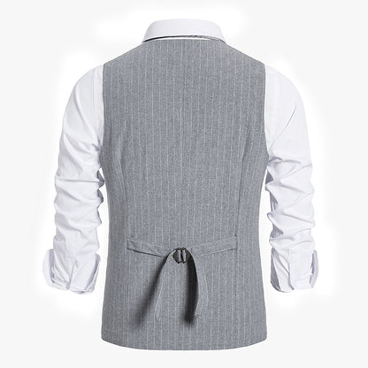 Men's Striped Single-breasted Vest Suit Waistcoat