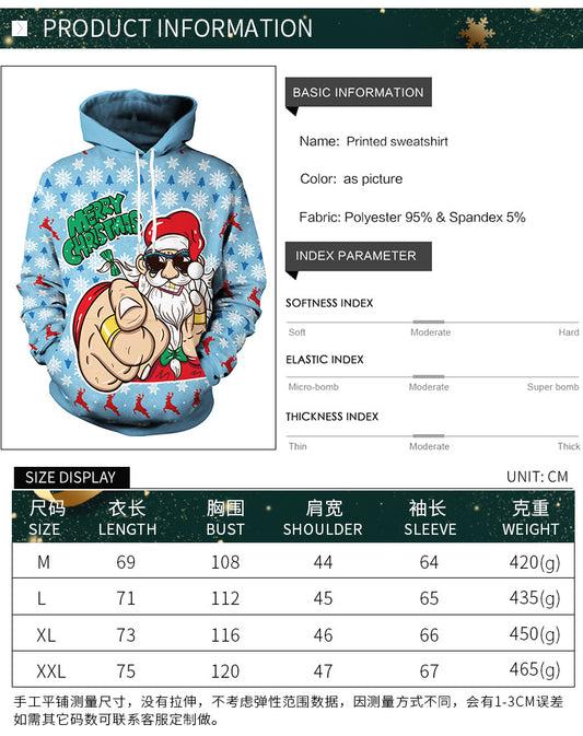 Christmas Print Casual Pullover Hoodie Couple Sweater