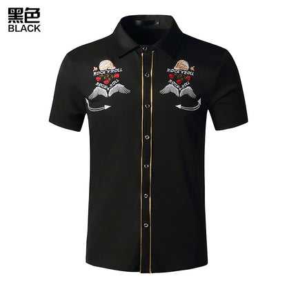 Men's Westen Cowboy Embroidered Cowboy Short Sleeves Casual Button Shirts