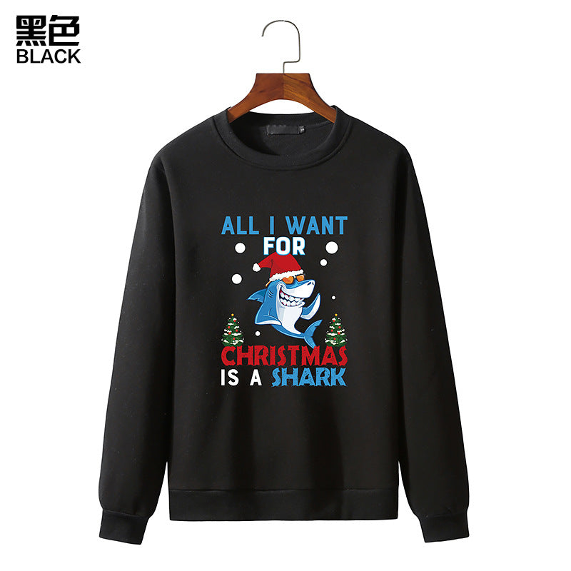 Men's Christmas Shark Print Round Neck Long Sleeve Sweatshirt