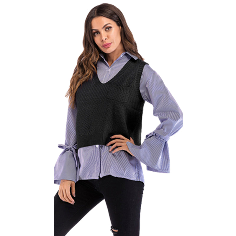 Solid-colored Vest Sweater Women's Spring Loose V Collar Knitted Vest