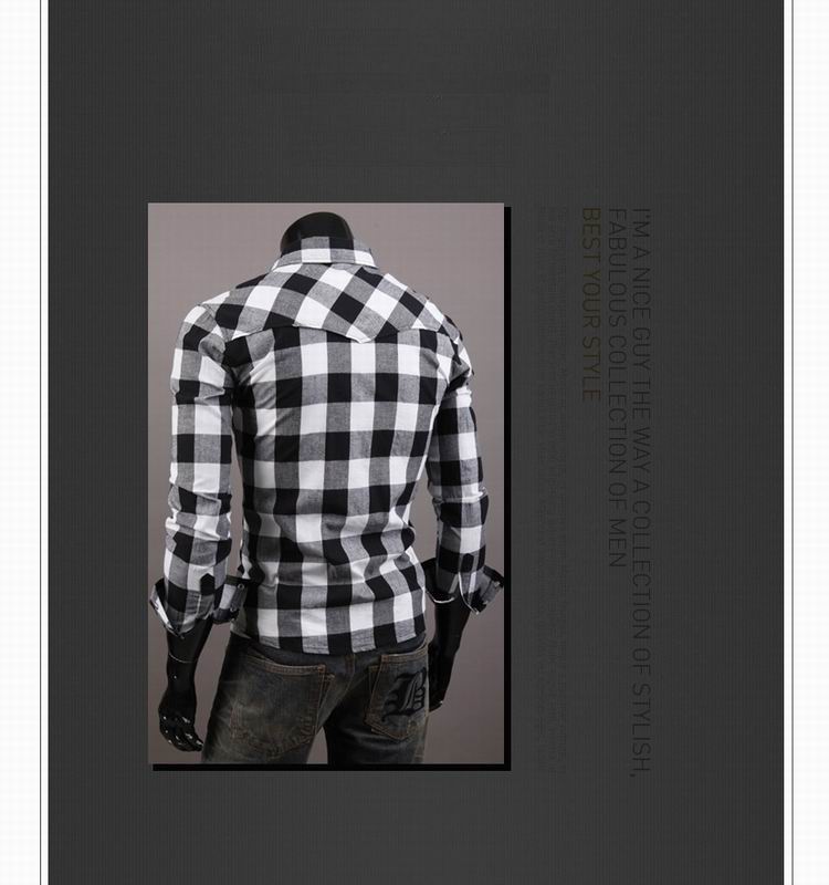 Men's Fashion Button Decor Cotton Plaid Casual Slim Fit Long Sleeves Shirts