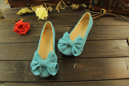 Round Toe Bow Suede Flat Shoes Women 1894