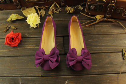 Round Toe Bow Suede Flat Shoes Women 1894