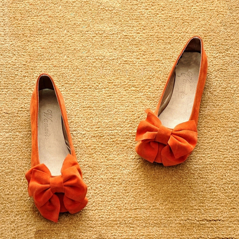 Round Toe Bow Suede Flat Shoes Women 1894