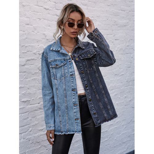 Fashion All-matched Casual Turn-down Collar Contrast Denim Women Jackets