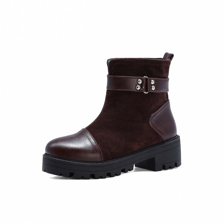 Women's Ankle Boots Autumn and Winter Leisure Rough-heeled Medium-heeled and Large-sized Short Boots Shoes