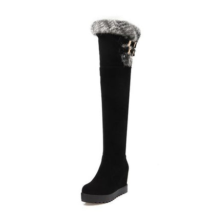 Women Fur Platform Wedges Tall Boots