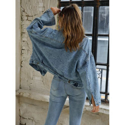 Washable Blue Short Loose Casual Denim Women Jackets