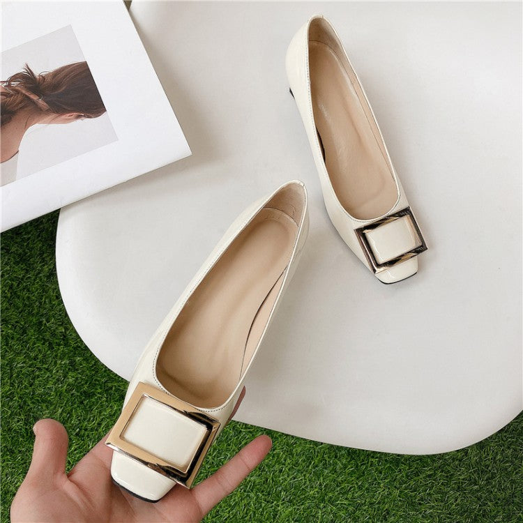 Ladies Thick Heel Square Head Shallow Mouth Buckle Woman Chunky Pumps
