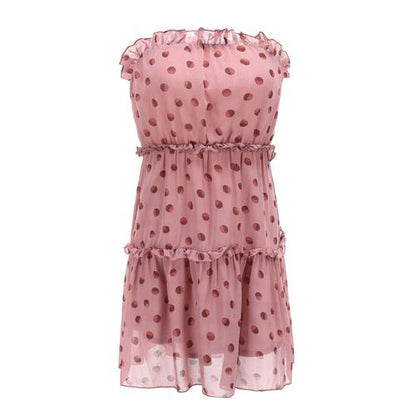 Chiffon Dots Tenderness Pink Tube Top A-line Women's Dresses