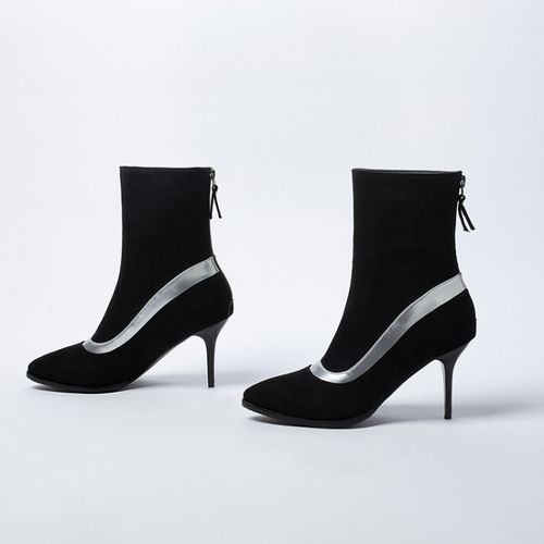 Women Pointed Toe Zipper High Heels Short Boots