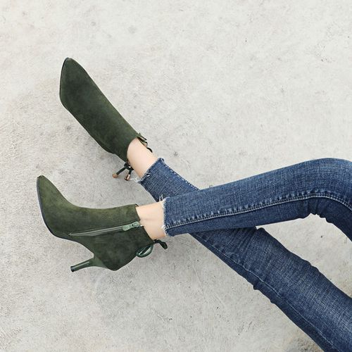 Pointed Toe Zip Knot Women's High Heeled Ankle Boots
