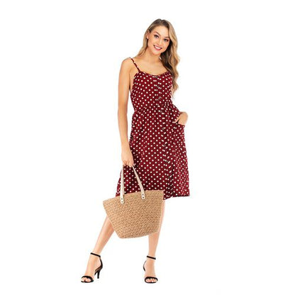 Sexy Polka Dot Suspender Skirt Polka Dot Printed Skirt with Big Pendulum Women Dresses