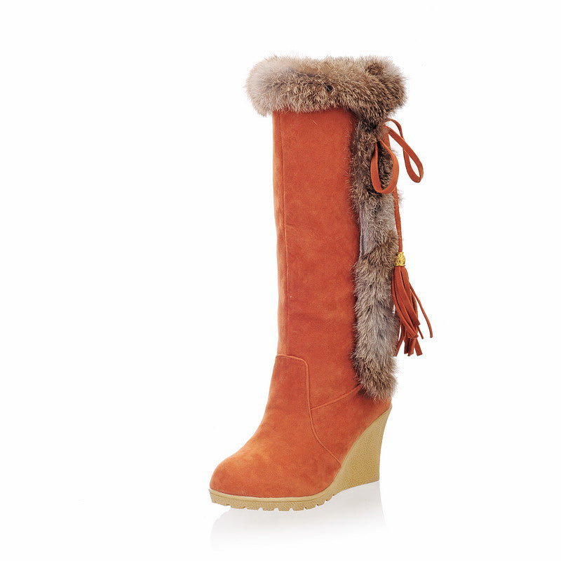 Studded Fur Tall Boots Platform Shoes for Women 8923 – meetfun