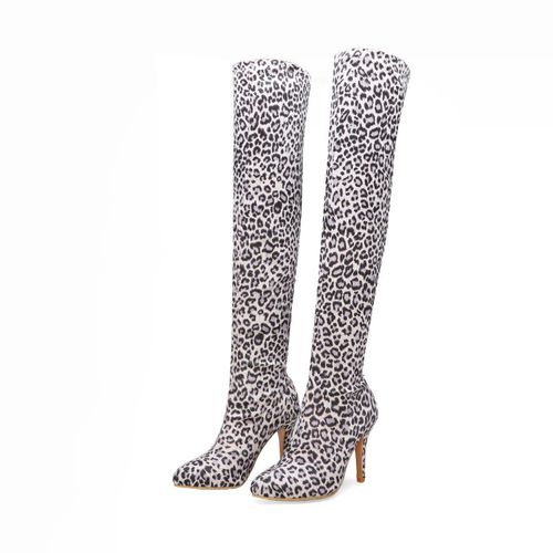 Women Leopard Print High Heels Knee High Boots