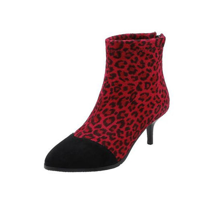 Women Leopard Print High Heels Short Boots