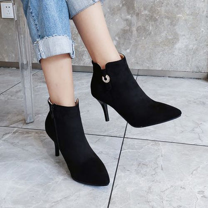 Pointed Toe Women's High Heeled Ankle Boots