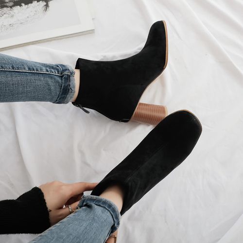 Women Suede Zip High Heels Short Boots