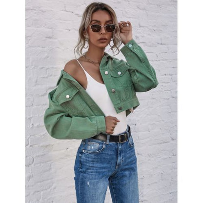 Fashion Casual Daily Denim Turn-down Collar Short Women Jackets