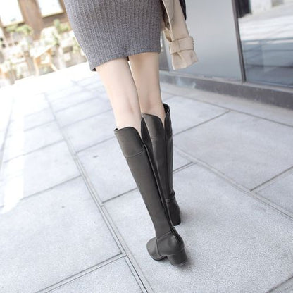 Women Zip Low Heels Knee High Boots