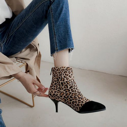 Women Leopard Print High Heels Short Boots